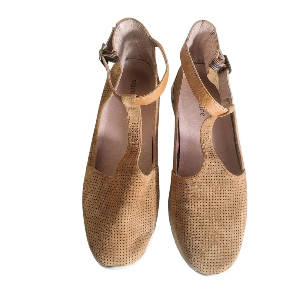 Sundance Mamzelle Lorelei Suede T Strap Shoes Women's 38 US 7.5 Tan